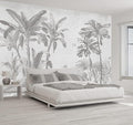 Gray Jungle Landscape Wallpaper Mural Tropical Banana Leaf Wall Mural (Not Peel and Stick)-Ruum Studio Home