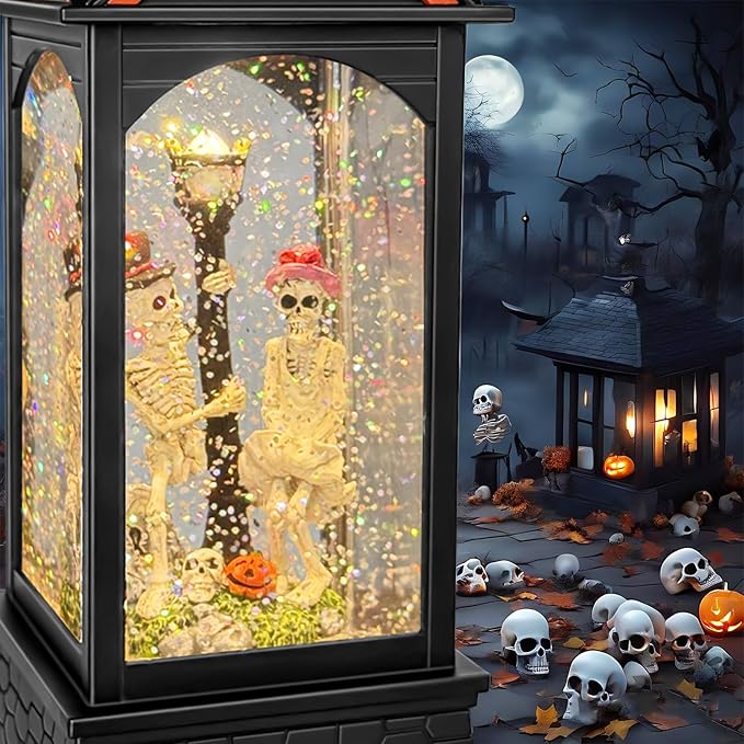 Halloween Snow Globe Lantern, Spooky Ghost Halloween Decor, Plug-in & Battery Operated Snow Globes for Halloween Decorations Indoor-Ruum Studio Home