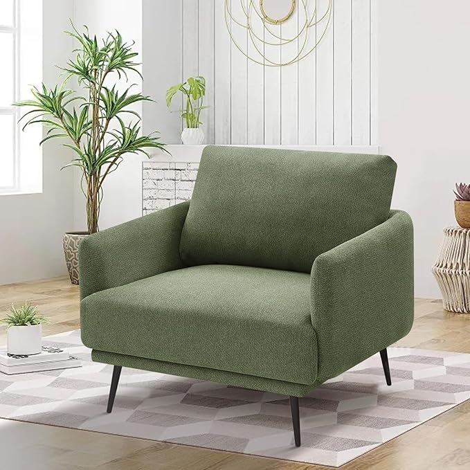 Oversized Accent Chair for Living Room Chairs Reading Arm Chair Comfy Modern Single Sofa Side Chairs with Metal Legs & Soft Cushion for Bedroom, Balcony,Waiting Room (Polyester, Moss Green)-Ruum Studio Home