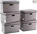 PRANDOM Collapsible Storage Containers with Lids [5-Pack] Linen Fabric Foldable Storage Bins Boxes Organizer Baskets Cube with Cover for Home Bedroom Closet Office Nursery (14.9x9.8x9.8)-Ruum Studio Home
