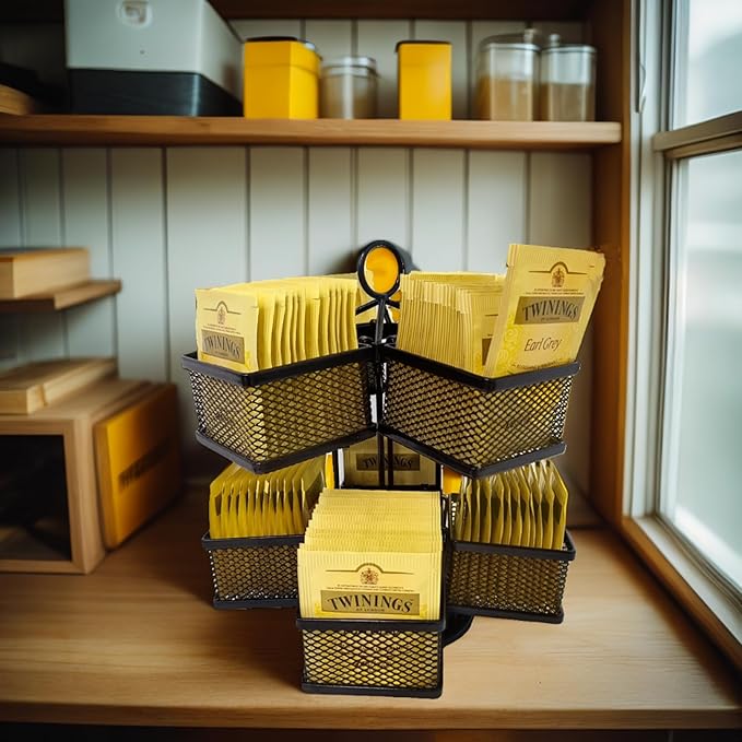 Tea Bag Organizer Coffee Holder Storage Spinning Carousel Basket Black Adjustable Tea Caddy For Kitchen Counter, Countertop, Cabinet-Ruum Studio Home