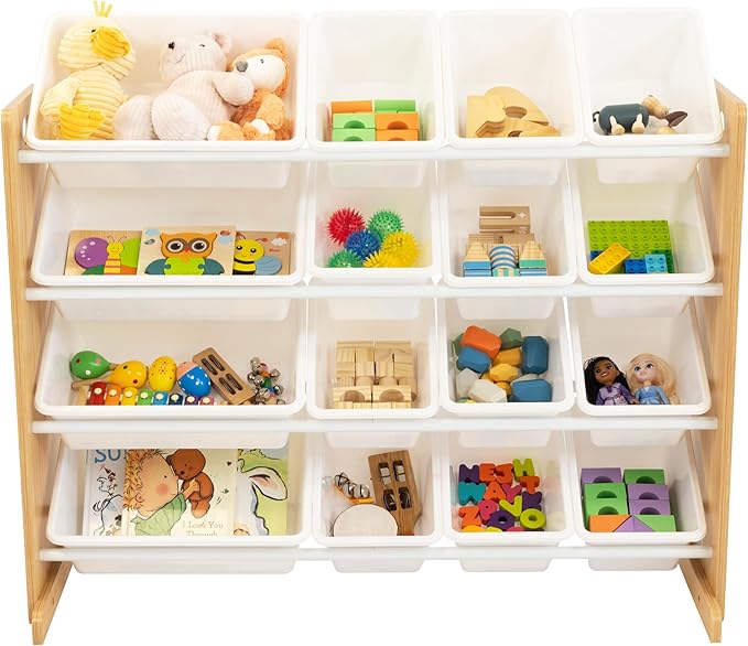 Humble Crew Supersized Toy Storage Organizer with 16 Removable Bins, Natural/White – Large Toy Storage for Toddlers Ideal for Kids' Rooms, Playrooms, and Nurseries - Modern Toy Bins for Kids-Ruum Studio Home