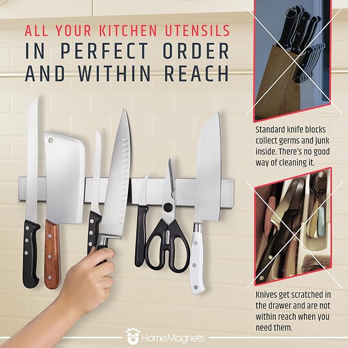 HMmagnets Premium 17 Inch Stainless Steel Magnetic Knife Holder For Wall - Professional Magnetic Knife Strip - Space-Saving Knife Rack/Knife Bar With Powerful Magnetic Pull Force (Upgraded Version)-Ruum Studio Home