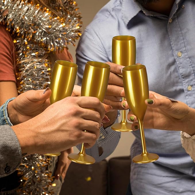 XUWAIDSGN Acrylic Champagne Flutes Toasting Glasses Unbreakable Mimosa Bar Reusable Wine Glasses Vintage Champagne Flutes Stemmed Drinking Cups 5.4 OZ for Christmas Birthday (10, Gold)-Ruum Studio Home