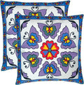 Embroidered Decorative Throw Pillow Cover, 18"x18" Set of 2, Farmhouse Pillowcase Purple Butterfly Knit Pattern Cotton Canvas Cushion Case Square Floral Pillow Case for Sofa Couch Bed Living Room-Ruum Studio Home