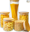 Multi Size - 5 Pack Glass Jars with Bamboo Lids, Glass Pantry Storage Containers with Airtight Lids, Round Air Tigh Food Storage Canisters for Cereal, Pasta, Flour, Sugar, Best for Kitchen Organizer-Ruum Studio Home