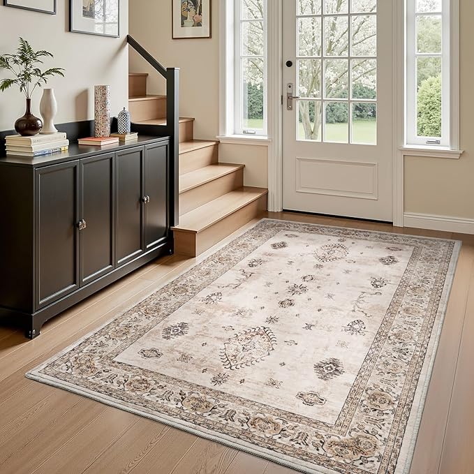 AMOAMI-Vintage Area Rug 3x5 Brown Rugs for Living Room-Soft Washable Rug Non Slip Entryway Rug Indoor Vintage Throw Accent for Bedroom Laundry Room Dining Bathroom Bedside-Ruum Studio Home