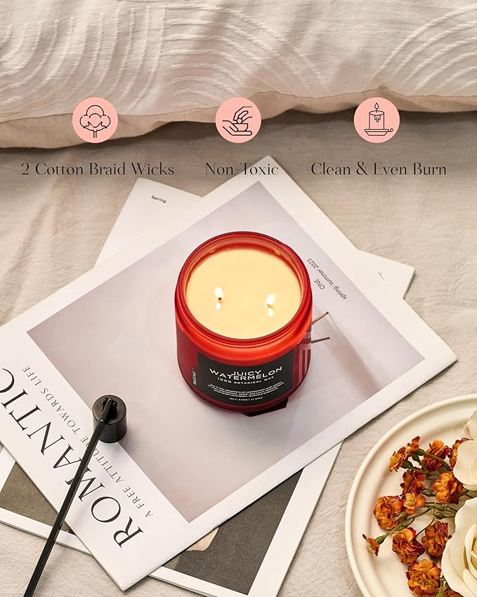 M&SENSE Juicy Watermelon Scented Candle - 11.6oz Clean Non Toxic Natural Soy Wax 70-Hour Burn Long Lasting Candle, 2-Wick Fruit Scent for Home Decor & Housewarming Gifts - Fragrance for Women & Men-Ruum Studio Home