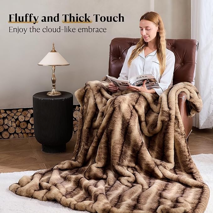 Luxury Faux Fur Blanket - Soft Warm Plush Blankets for Couch Sofa Bed, Fluffy Thick Throws for Bedroom, Office, Living Room, Decorative Reversible, Not Easy to shed - 50"x60", Brown-Ruum Studio Home