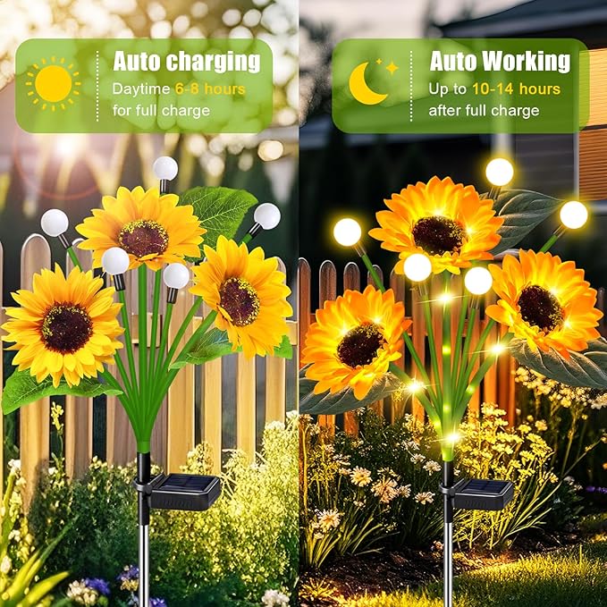Solar Sunflower Lights Outdoor Waterproof - 6 Pack Solar Powered Sunflowers with Firefly Solar Lights for Garden Lawn Decor-Ruum Studio Home