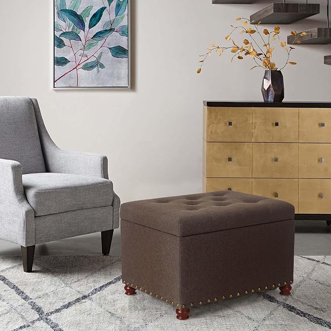 Joveco Storage Ottoman Linen Tufted Bench, Rectangular Footrest Footstool Coffee Table Seat for Living Room Bedroom, Coffee-Ruum Studio Home