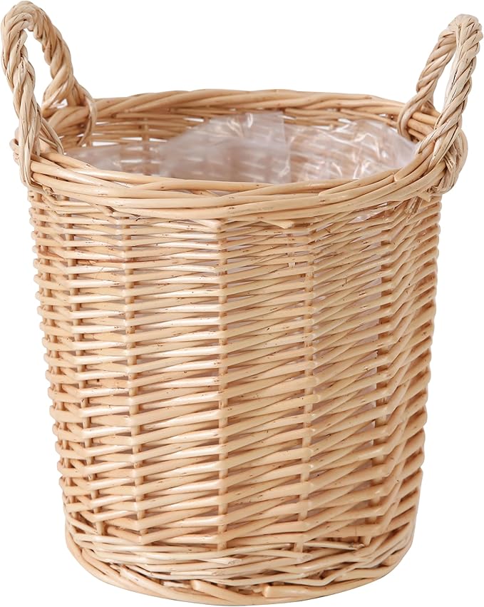 Handwoven Wicker Planter Basket with Waterproof Liner – Natural Yellow Decorative Flower Pot Holder for Indoor Use - Small Size (Inner Top Ø 7", Inner Height 5.9")-Ruum Studio Home