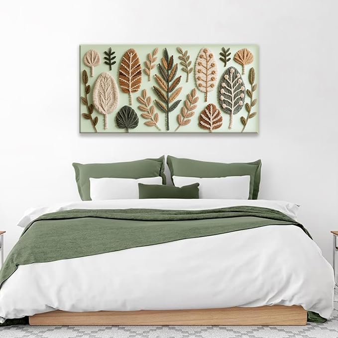 Boho Wall Art Chic Home Wall Art Modern Bohemian Feather Green Canvas Wall Art Decor For Apartment Dorm Living Room Bedroom Nursery Backdrop 20"W X 40"L Ready To Hanging-Ruum Studio Home