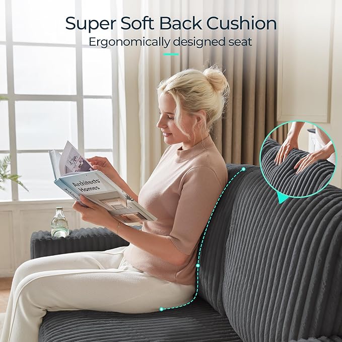 LINSY HOME Loveseat Sofa with Pull Out Couch: 2-in-1 Convertible 2 Seater Sofa Chaise with USB Charging & Cup Holders, Comfy Plush Corduroy Love Seat for Small Spaces Living Room Apartment, Grey-Ruum Studio Home