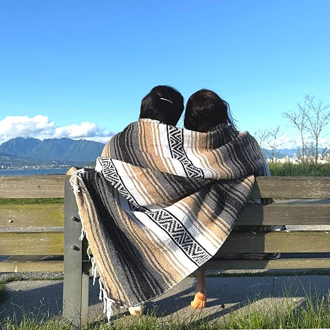 Traditional Handwoven Mexican Blanket, Large Falsa Serape - Soft & Durable - Vibrant Beach, Picnic, Yoga & Camping Mat - Lightweight Boho Throw 70"x50" (Haze)-Ruum Studio Home