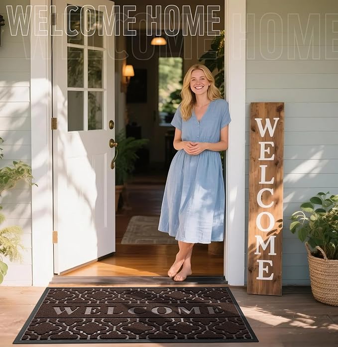 Yimobra Welcome Mat Outdoor Indoor, All-Season Waterproof Front Door Mat Outside Entrance, All-Weather Heavy Duty Non-Slip Doormat, Low Profile Porch Patio Entrance Mats, 47x32, Brown-Ruum Studio Home