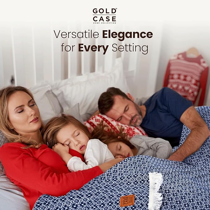 Gold Case Throw Blanket for Bed – 100% Recycled Turkish Cotton Bed Blanket – Decorative Throw Cotton Blankets for Living Room & Bedroom – Woven Twin Blankets - 71x90 - Black-Ruum Studio Home
