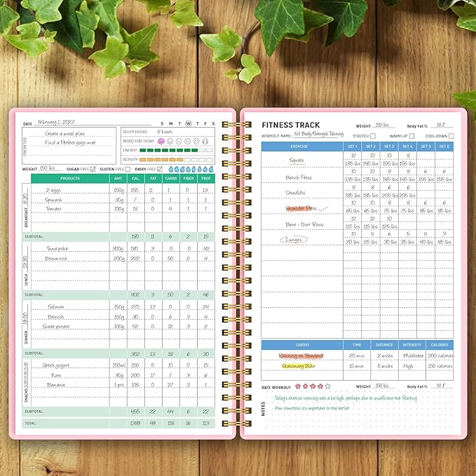 Wellness Planner & Fitness Log - Daily Diet & Health Journal with Weight Loss, Wellness Journal Notebook for Tracking Fitness, Sleep, Nutrition, Meal, Habits, A5(5.8 x 8.6 inch) (Pink)-Ruum Studio Home