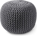 Casafield Round Pouf Ottoman, Dark Gray - 20" Diameter x 14.5" High Cotton Knit Foot Stool - Boho Floor Pouffe for Living Room, Bedroom, Home Office-Ruum Studio Home