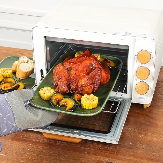 vicrays Ceramic Rectangle Serving Platters - 14" 12" 10" Porcelain Serving Trays Plates for Party BBQ Appetizers Sushi Dessert - Microwave Oven and Dishwasher Safe - Set of 3 Green-Ruum Studio Home