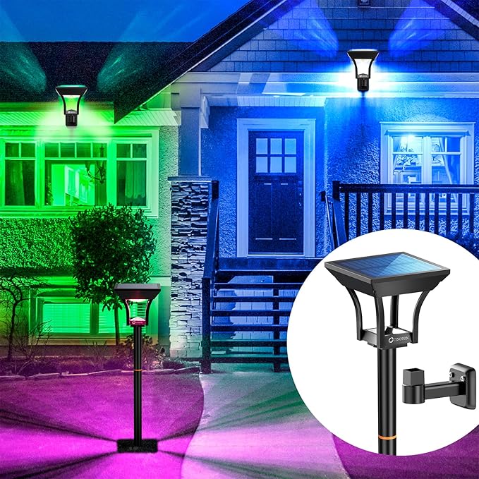 CINOTON RGBW Solar Landscape Pathway Outdoor Lights with 3 Lighting Modes, IP65 Waterproof LED Solar Powered Wall Lights for Garden Yard Lawn Path Driveway Pool Backyard Warm White & Multicolor 4 Pack-Ruum Studio Home
