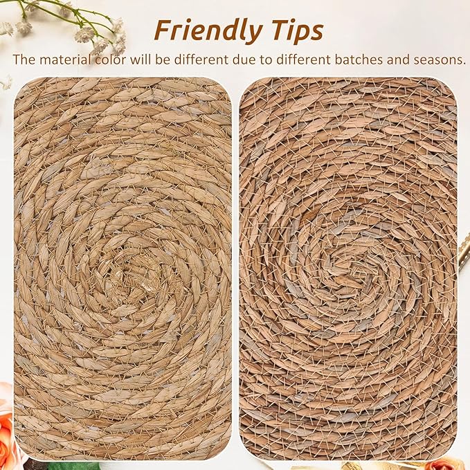 Defined Deco Woven Placemats Set of 10, 13" Round Rattan Placemats,Natural Hand-Woven Water Hyacinth, Farmhouse Weave Place Mats, Rustic Braided Wicker Table Mats for Dining Table, Home, Wedding-Ruum Studio Home