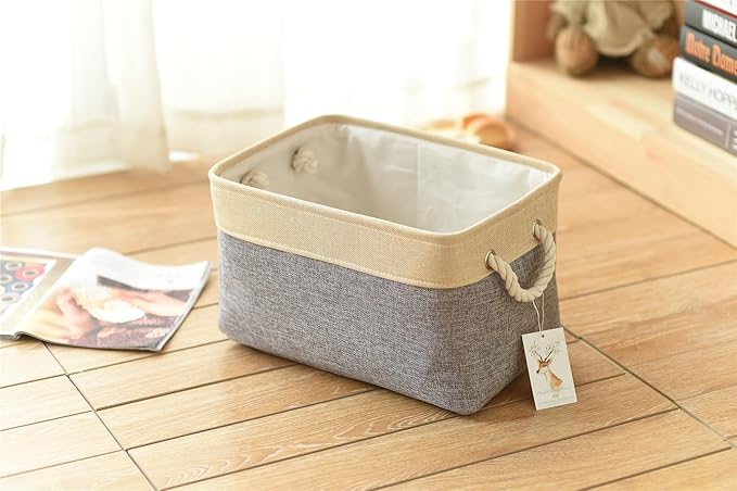 TheWarmHome Storage Basket - 15.7L×11.8W×8.3H 1 Pack Large Baskets for Organizing Shelves, Storage Bins for Clothes Book Shelf Home Fabric Storage Cubes (Gold and Grey)-Ruum Studio Home