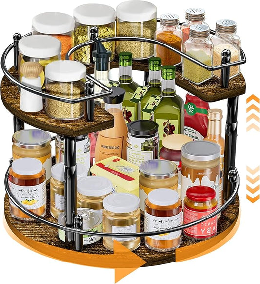 2-Tier Lazy Susan Organizer Turntable Spice Organization U-Shape 11.8" Rotating Spice Rack Height Adjustable for Cabinet, Pantry, Kitchen Countertop, Party-Ruum Studio Home