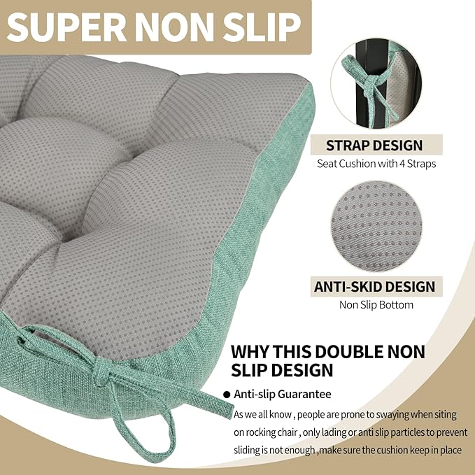 BUYUE Chair Cushion Set for Rocking Chair, Back Pillow & Seat Cushion with Ties, Original Woven Fabric Non-Slip Chair Pads for Elderly Sitting, Light Green-Ruum Studio Home
