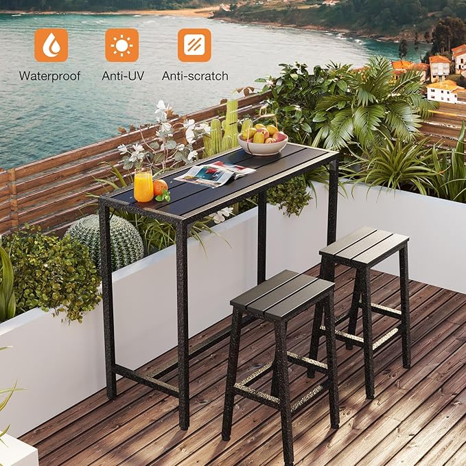 ODK 47 Inch Outdoor Bar Table, Patio Counter Bar Height Table with Weather Resistant Waterproof Top for Garden, Hot Tub, Yard, Balcony, Poolside, Indoor (Black)-Ruum Studio Home