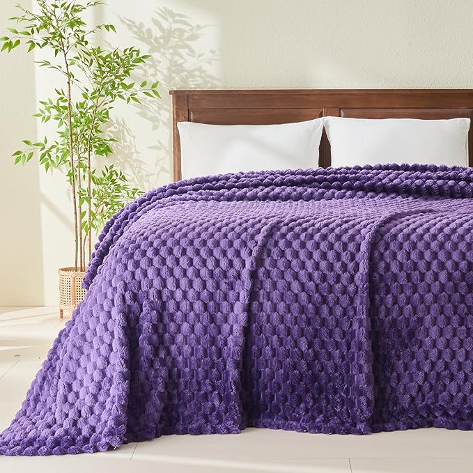 NEWCOSPLAY Super Soft King Blanket Purple Premium Silky Flannel Fleece 3D Clouds Stylish Jacquard Lightweight Bed Blanket All Season Use 350GSM (Purple, King(90"x110"))-Ruum Studio Home