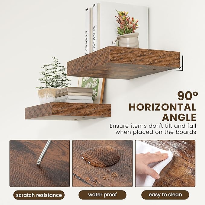 Deep Floating Shelves for Wall | 16 Inch Wide x 12 Inch Deep Floating Shelves Set of 2 | Rustic Wood Wide Wall Shelves | Bookshelf Laundry Shelf TV Shelf-Ruum Studio Home