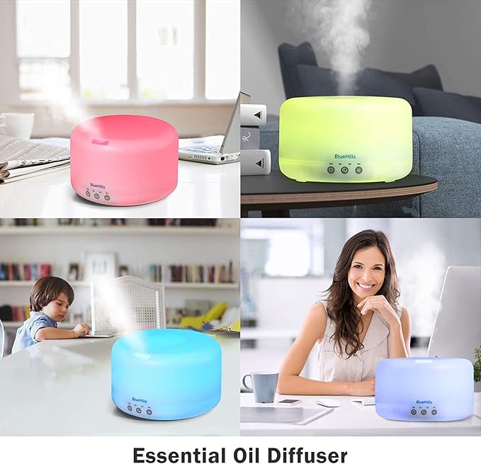 BlueHills Premium 1000 ML XL Essential Oil Diffuser Aromatherapy Humidifier with Remote for Large Room Home 18 Hour Run Huge Coverage Area 1 Liter Mood Lights Extra Large Capacity White D001-Ruum Studio Home