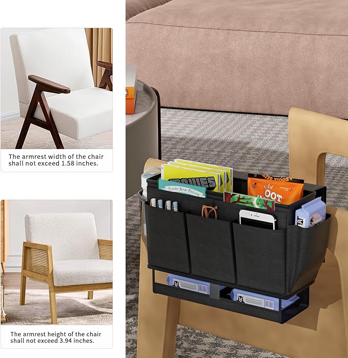Bedside Caddy, Bed Organizer with 11 Pockets and Power Strip Holder,Versatile Bedside Storage Caddy for Home,Dorm,Bunk,Hospital,Crib Bed (Black)-Ruum Studio Home