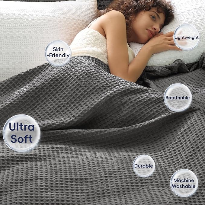 PHF Ultra Soft Waffle Weave Blanket King Size 104"x 90"- Washed Lightweight Breathable Cozy Woven Blanket for Bed - Aesthetic Decor for Couch Bedding Sofa Home Car - Grey-Ruum Studio Home