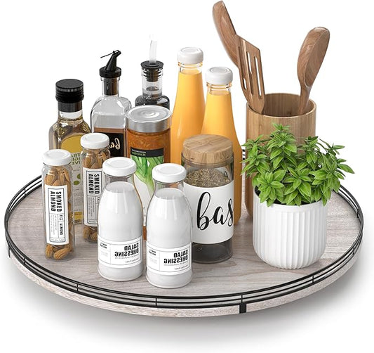 18" Lazy Susan Wood Turntable Organizer for Kitchen Decor, Farmhouse Round Wooden Lazy Susan Organization and Storage for Cabinet, Dining Table, Pantry, Bathroom, Countertop, Centerpiece, Home Decor-Ruum Studio Home
