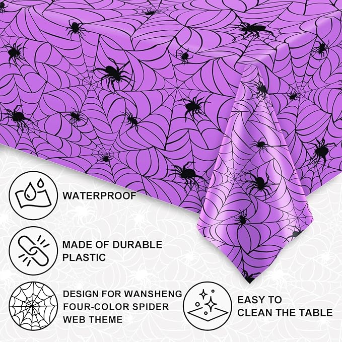 Whaline 4 Pcs Halloween Plastic Tablecloths Colored Spider Web Disposable Table Cover Spiderweb Rectangle Table Cloth for Trick or Treat Holiday Party Decor, 54 x 108 Inch-Ruum Studio Home