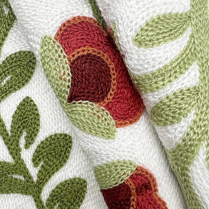 Alysheer Floral Embroidered Summer Lumbar Decorative Throw Pillow Cover 12"x 20", Farmhouse Cottage Red Flowers Green Leaves Patterned Cotton Canvas Cushion Case for Sofa Couch Bed Living Room Decor-Ruum Studio Home