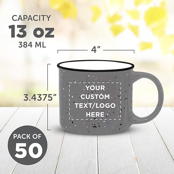 DISCOUNT PROMOS Custom Ceramic Campfire Coffee Mugs 13 oz. Set of 50, Personalized Bulk Pack - Perfect for Tea, Espresso, Cappuccino, Hot Cocoa - Grey-Ruum Studio Home