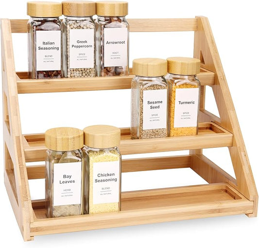 3-Tier Natural Bamboo Spice Rack Organizer - for Kitchen Cabinets, Countertops & Pantries - Space-Saving Tiered Shelf-Ruum Studio Home