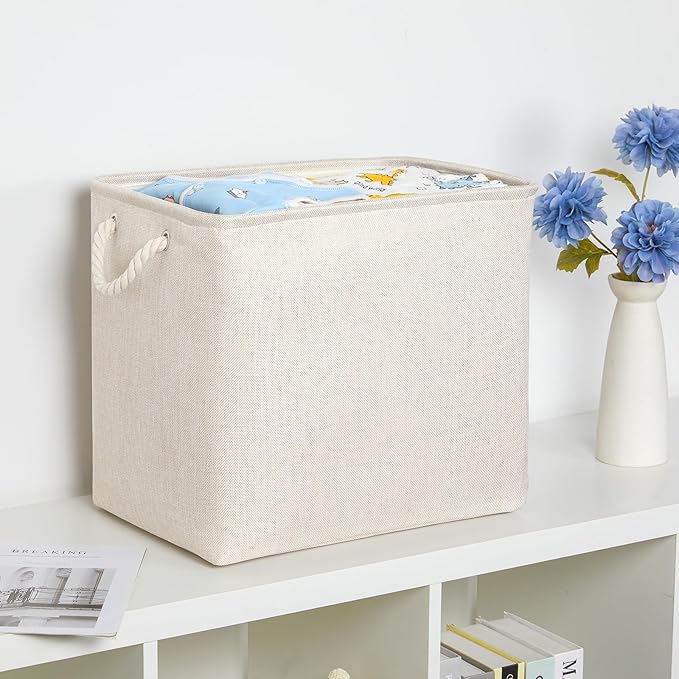 Bidtakay Extra Large Storage Baskets for Organizing Clothes Storage Bins 3 Pack Fabric Storage Bins for Shelves Linen Collapsible Organizer for Closet-Light Biege-Ruum Studio Home