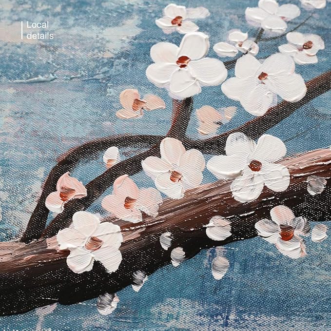 3 Piece Wall Art Hand-Painted Framed Flower Oil Painting On Canvas Gallery Wrapped Modern Floral Artwork for Living Room Bedroom Décor Teal Blue Lake Ready to Hang 12"x16"x3 panel-Ruum Studio Home