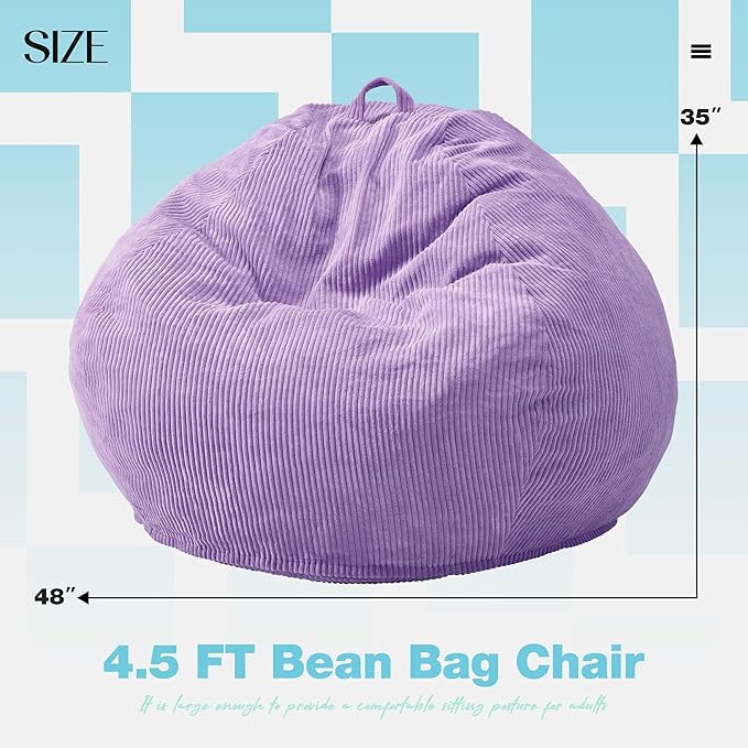 Hobestluk 4.5FT Bean Bag Chair Giant Bean Bag Chair with Filler Included Adult Bean Bag Chairs with Removable Cover for Bedroom Living Room - (Jumbo, Purple)-Ruum Studio Home