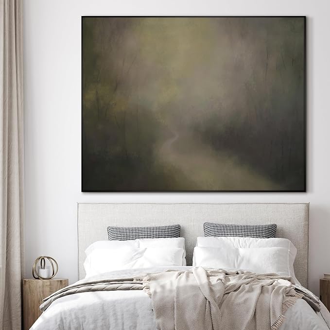 SIGNWIN 60"x72" Extra Large Framed Wall Art Muted Forest Path Soft Misty Woodland Scene Illustration for Home Living Room Bedroom Decor (Frame Assembly Required)-Ruum Studio Home