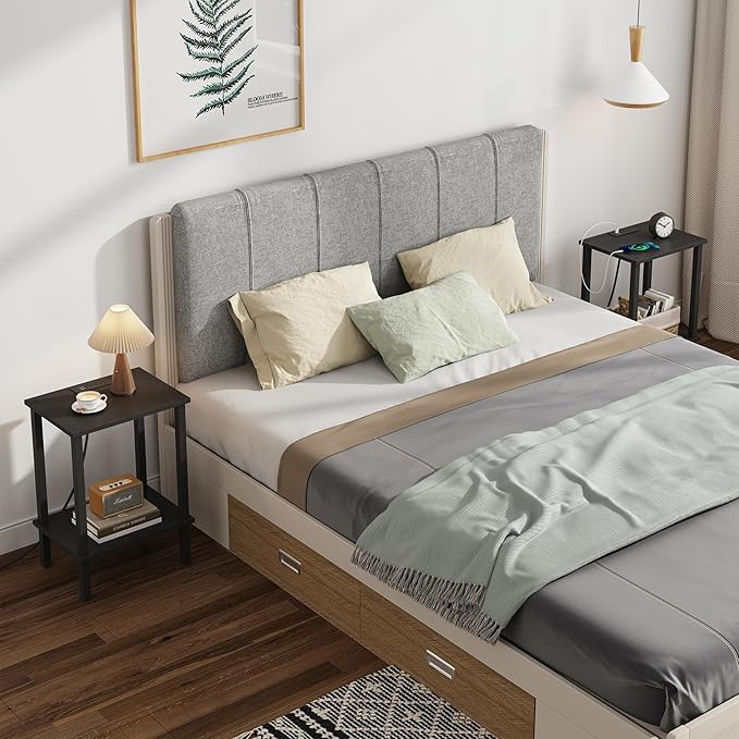 TUTOTAK End Table with Charging Station, Side Table with USB Ports and Outlets, Nightstand, 2-Tier Storage Shelf, Sofa Table for Small Space TB01BK040-Ruum Studio Home