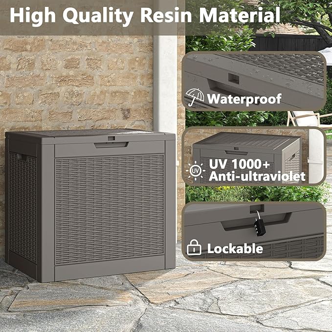 31 Gallon Deck Box, Resin Outdoor Storage Box, Waterproof and UV Resistant Deck Box, Lightweight Storage Box for Garden Tools, Pool Supplies-Ruum Studio Home