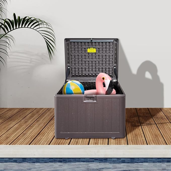 33 Gallon Pro Waterproof Outdoor Storage Bin Resin Deck Box for Patio, Poolside, and Garden, Lockable & UV-Resistant, Ideal for Small Spaces, Brown-Ruum Studio Home