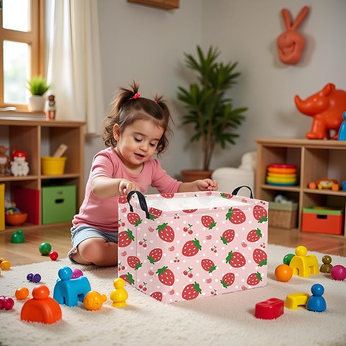 HIYAGON Rectangular Baby Girl Basket Kids Baby Storage Basket Toy Storage Bin Organizer Box Room Decor(Strawberry)-Ruum Studio Home