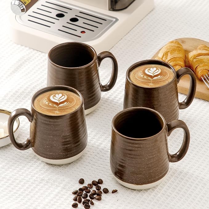 Hasense Porcelain Coffee Mugs Set of 4-15 Ounce Large Ceramic Coffee Cups Set with Handle for Latte, Tea, Cocoa and Hot Chocolate, Brown Coffee Mugs for Men and Women, Microwave Safe-Ruum Studio Home