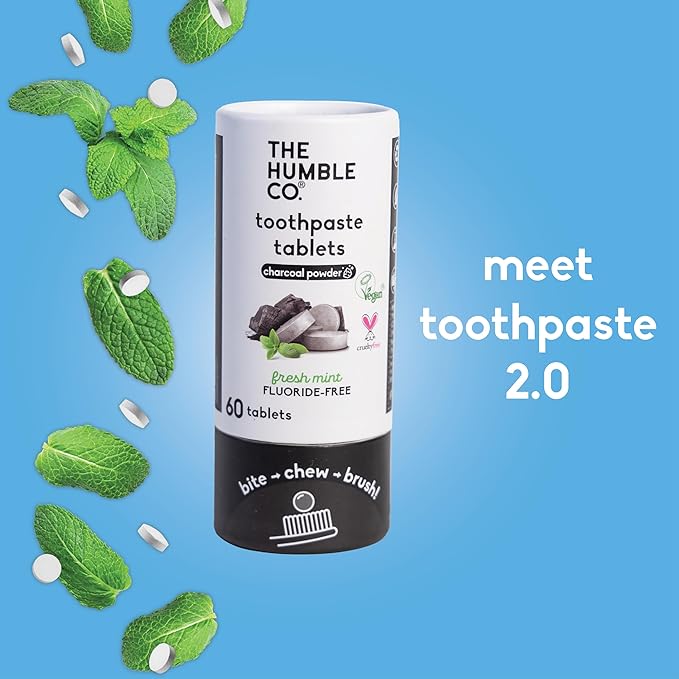 The Humble Co. Charcoal Powder Toothpaste Tablets Fluoride-Free, 3pk - Anticavity, Fluoride Free Toothpaste Dental Tablets with Natural Ingredients, Dentist Developed Formula (Charcoal, 3 Pk)-Ruum Studio Home